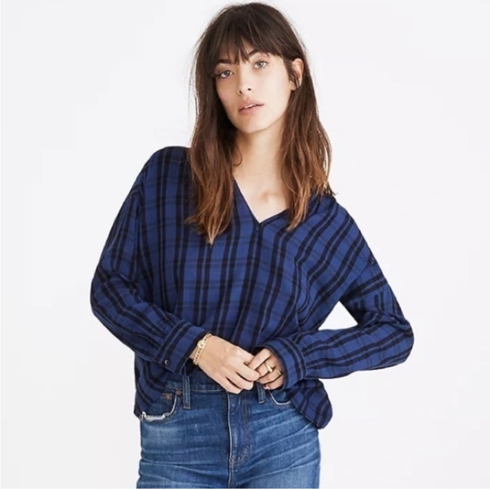 Madewell Plaid Shirred Neck Shirt
